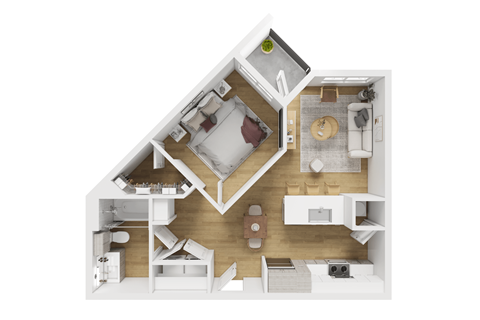 Floor plan for 1 bed, 1 bath, 612 sqft